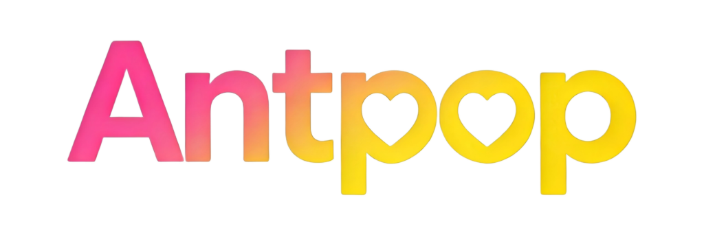 jimeng 2026 07 06 5877 保持logo字体antpop和两个心形的设计不变，将字体颜色改为粉黄渐变配色，从...